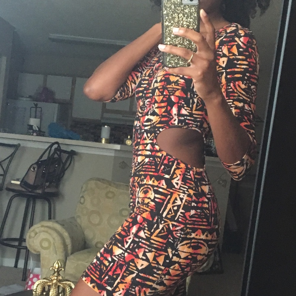 Tribal print dress with 3/4 sleeves